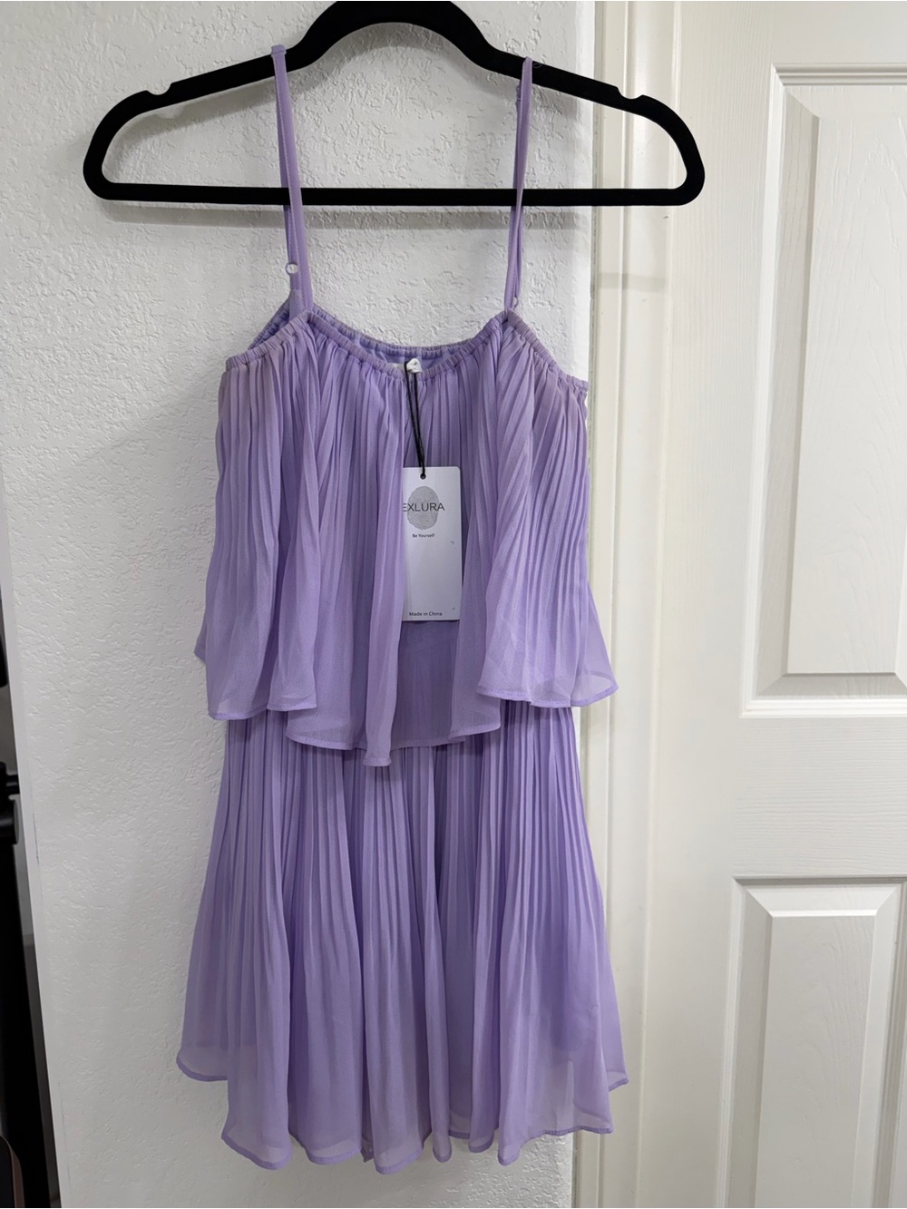 Flowy Lilac/Purple Pleated Spaghetti-Strap Chiffon Romper Dress (Exlura)